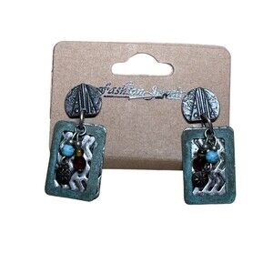 Southwest Aztec Dangle Earrings Turquoise Beaded Rustic Boho Western NWT